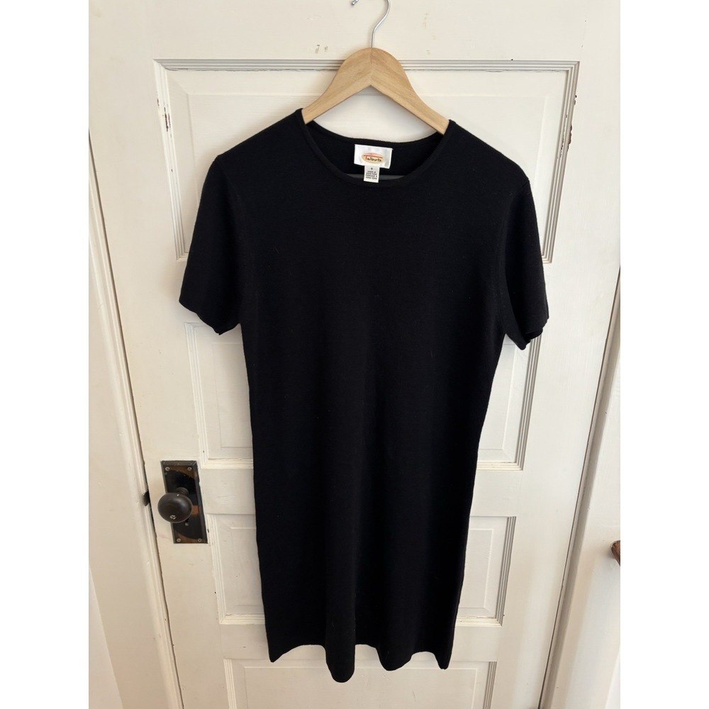 Talbots Vintage Women's Black Knit Sweater Dress 100% Wool Short Sleeve Size 8